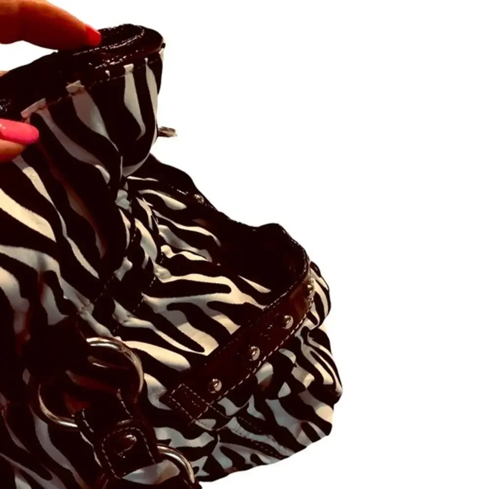 Zebra print big flower floral  rhinestone handbag‎ shoulder bag large - Picture 5 of 10